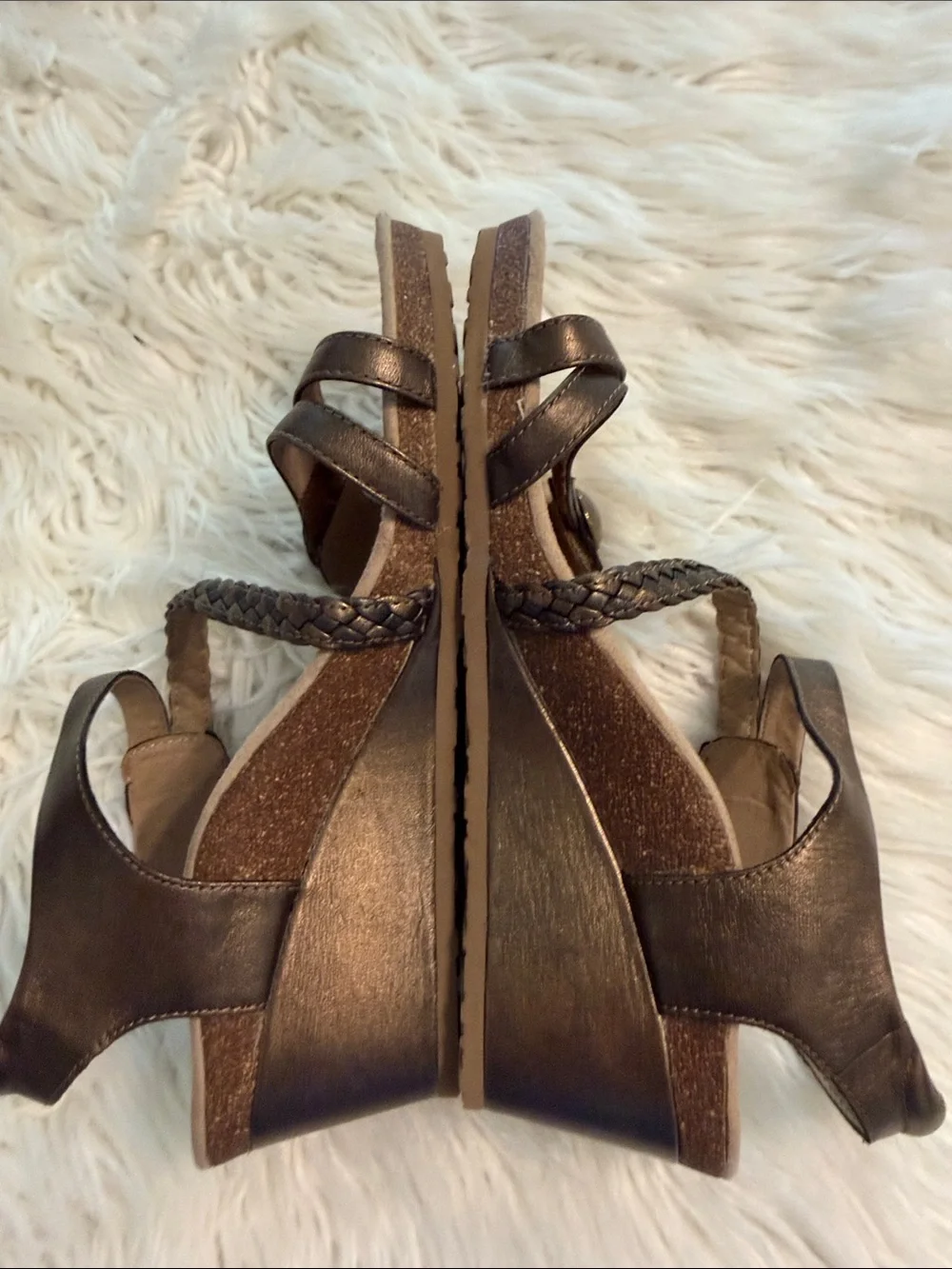 Aetrex Bronze Braided Strap Wedge Sandals size 41 USA 10 BNWOT Leather Upoer